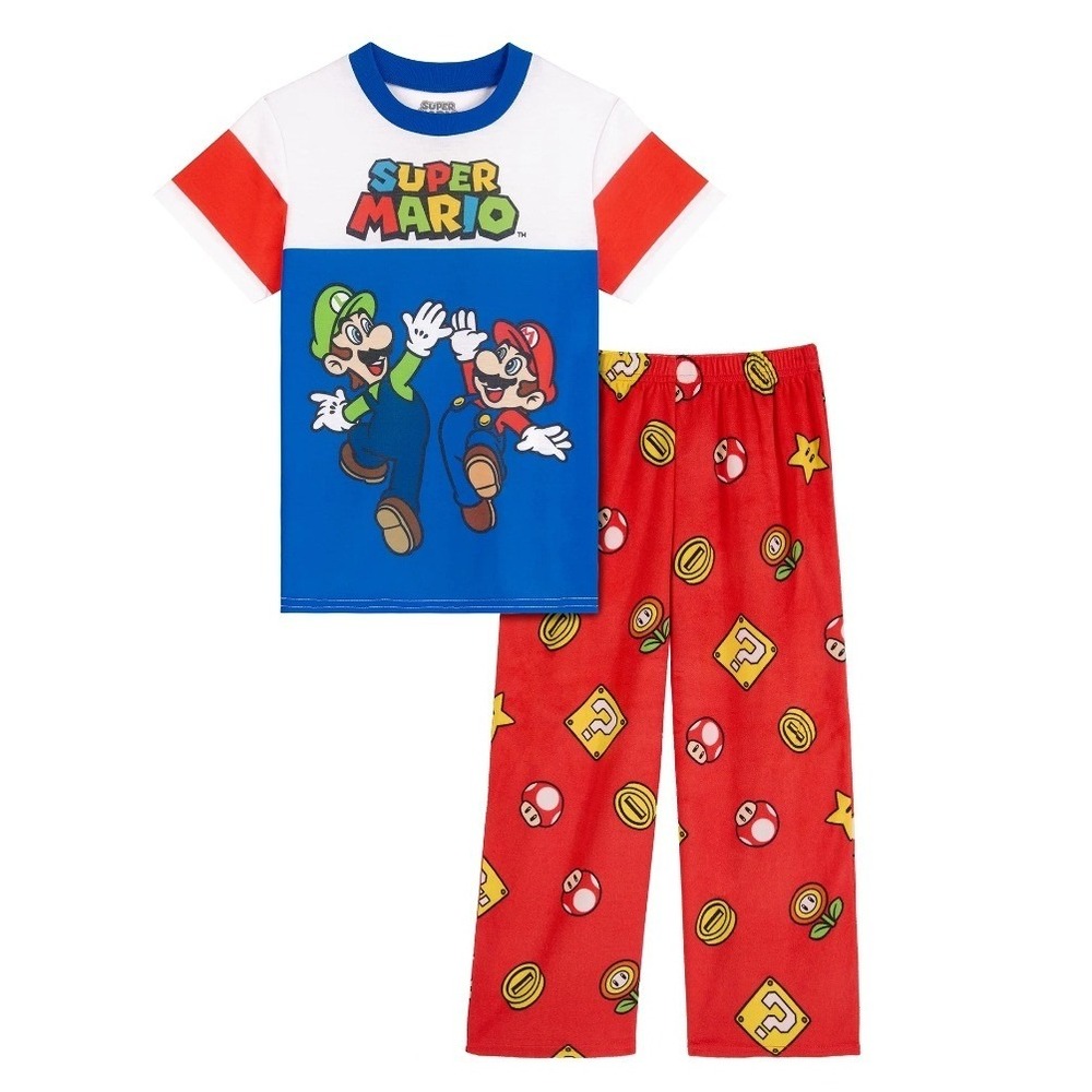 NWT Super Mario Boys Pajama Set Medium 8 T Shirt Pants‎ Mario Luigi